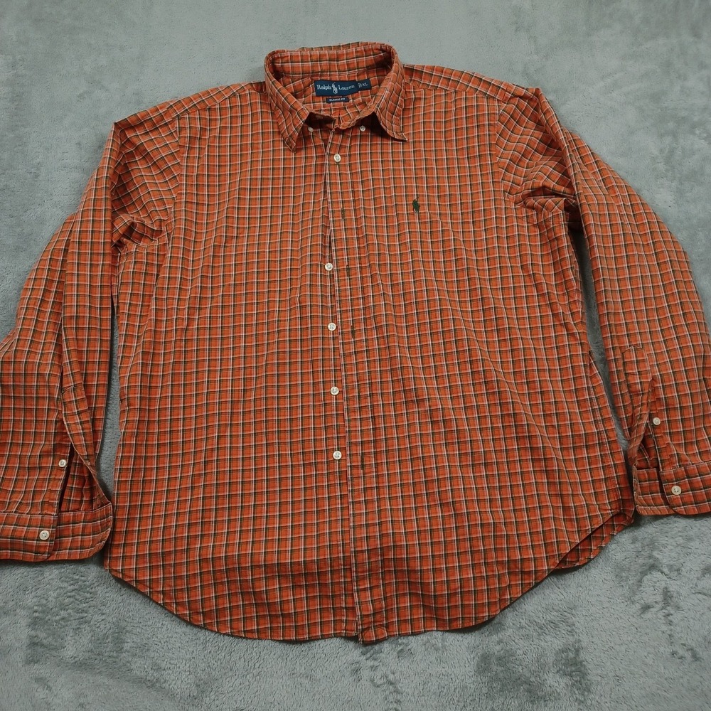 Ralph Lauren Shirt Mens XL Orange Plaid Preppy Casual Button Down Classic
